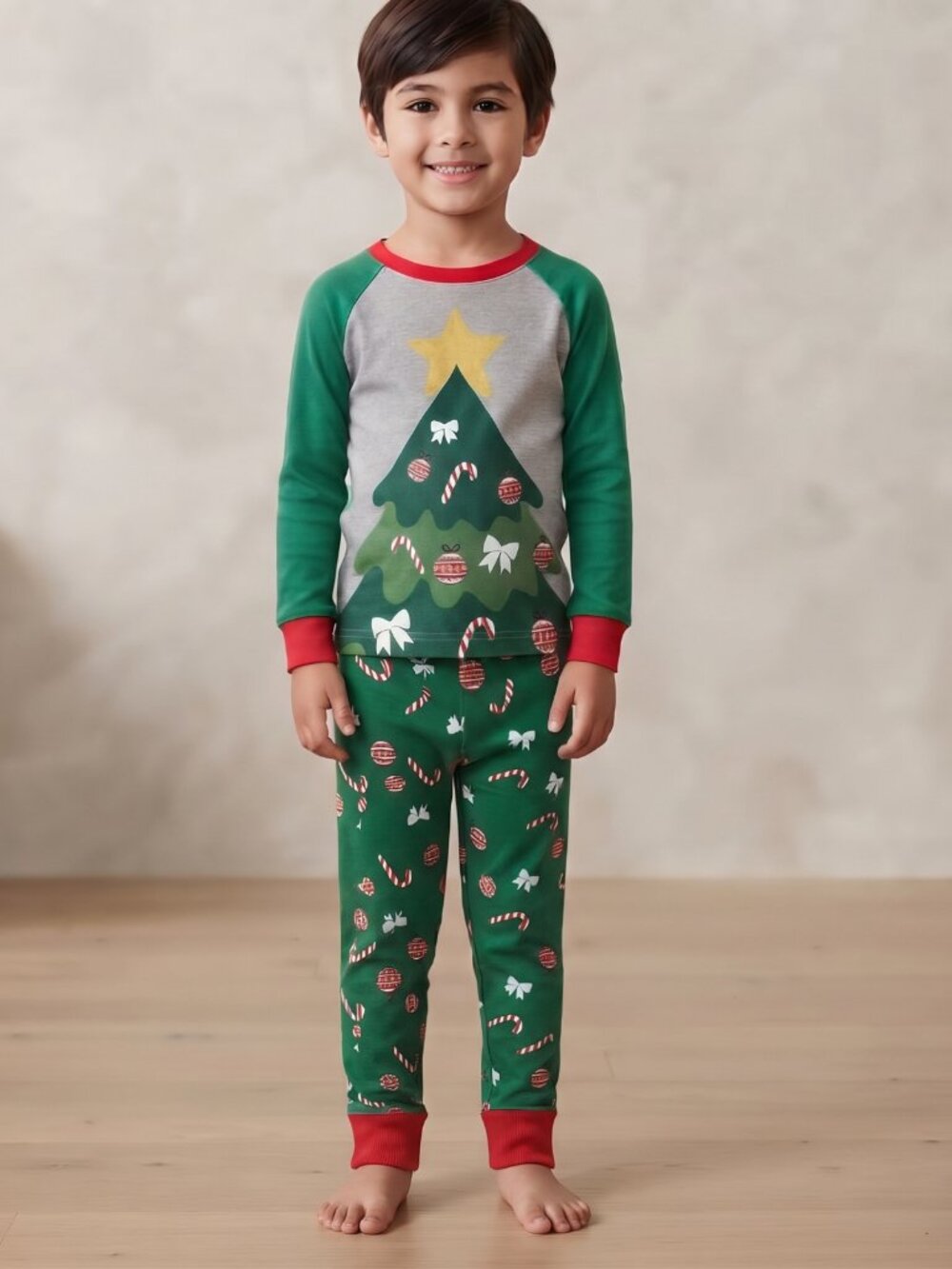 NWT Kids Festive Christmas Tree Long Sleeve Pajama Set Size 4